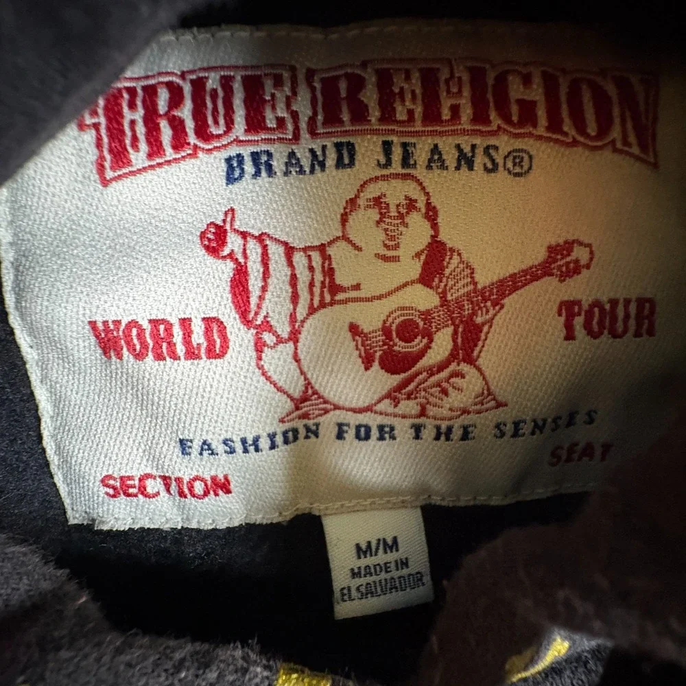 True‎ Religion Hoodie Mens Medium Black Gold Monogram Logo Fleece Lined Cotton
